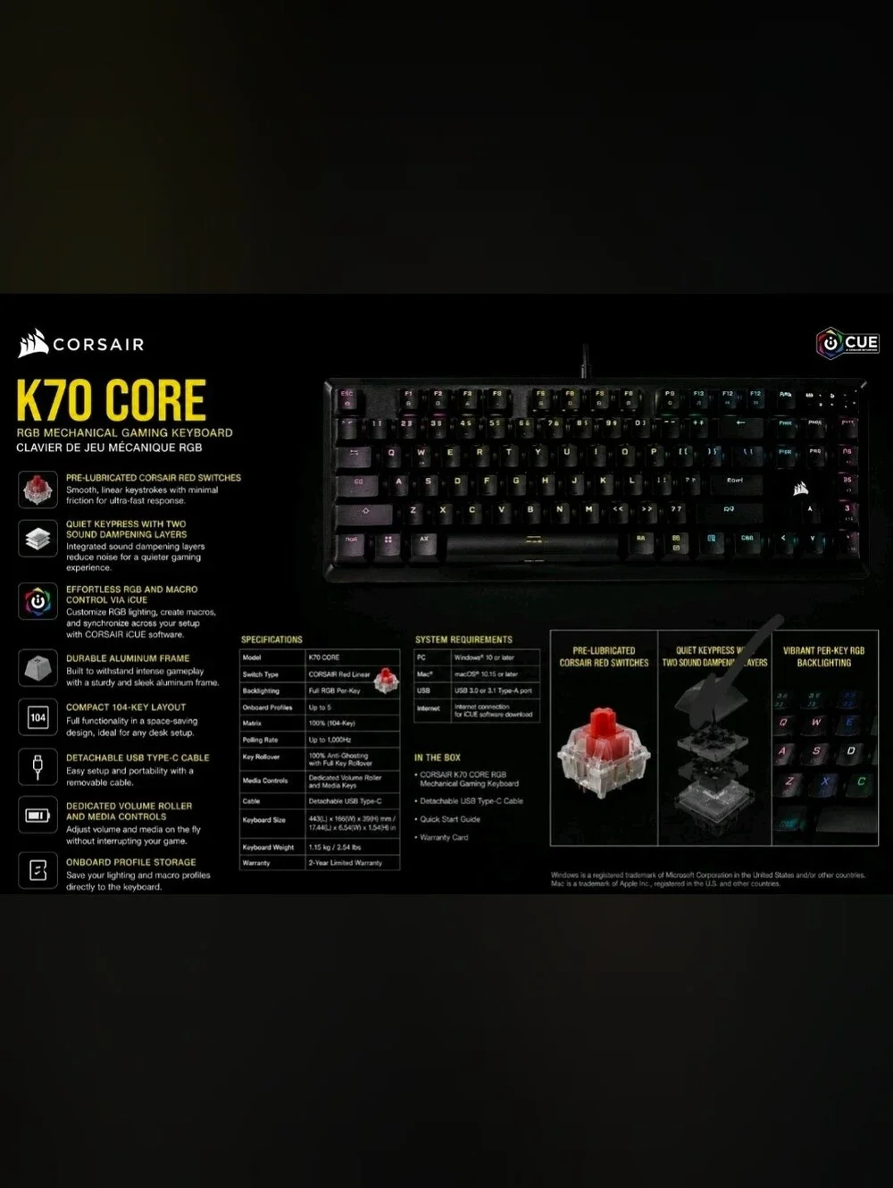 Corsair K70 Core RGB Mechanical Gaming Keyboard - New Sealed